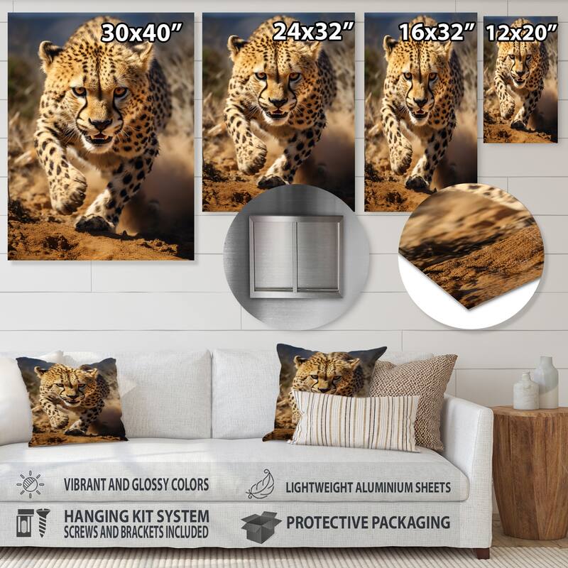 Designart "Dangerous Cheetah Portrait" Animals Metal Wall Decor - On